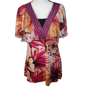 Gorgeous Notations Blouse with Large Butterfly Sleeves Size M